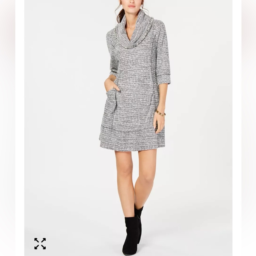 Robbie Bee Stretch Knit Cowl Neck Grey Sparkle Sweater Dress Size Petite Small